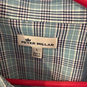 Peter Millar Aqua and Navy Checkered Shirt